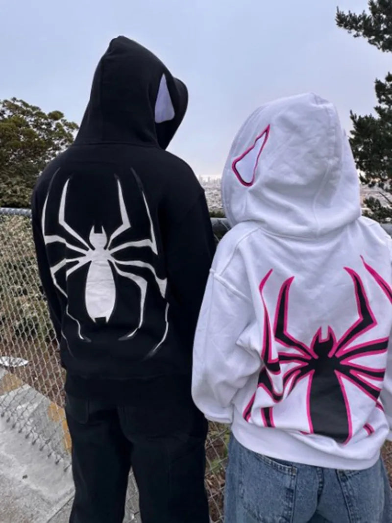 Full Zip up Spider Hoodie Women Men Streetwear Harajuku Graphic Oversized Jacket Hood Shirt Punk Gothic Y2K Clothes Sweatshirt