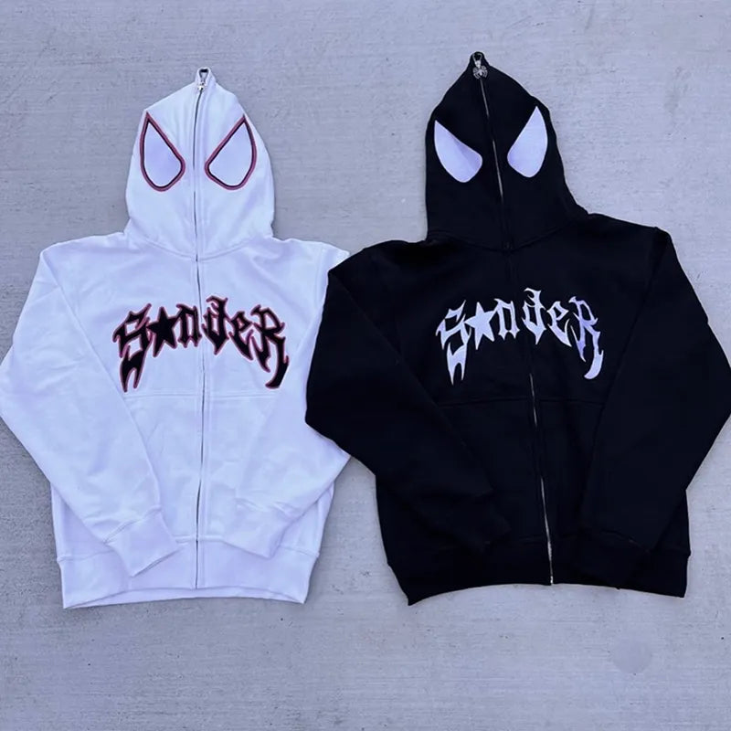 Full Zip up Spider Hoodie Women Men Streetwear Harajuku Graphic Oversized Jacket Hood Shirt Punk Gothic Y2K Clothes Sweatshirt